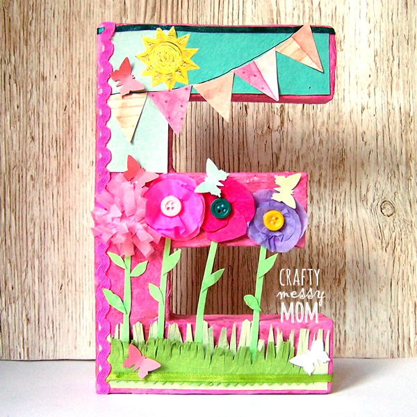 decorated mache letter E at craftymessymom.com