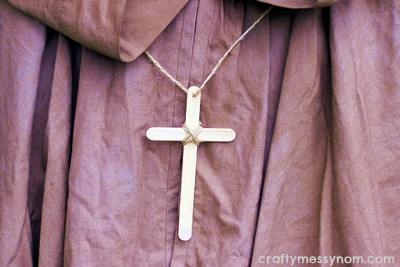 Crucifix to complete a monk costume at craftymessymom.com