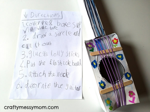 Paper guitar at craftymessymom.com