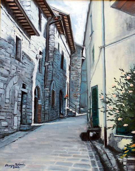 Beyond the arch of Castello, painting by @marzia_fa at craftymessymom.com