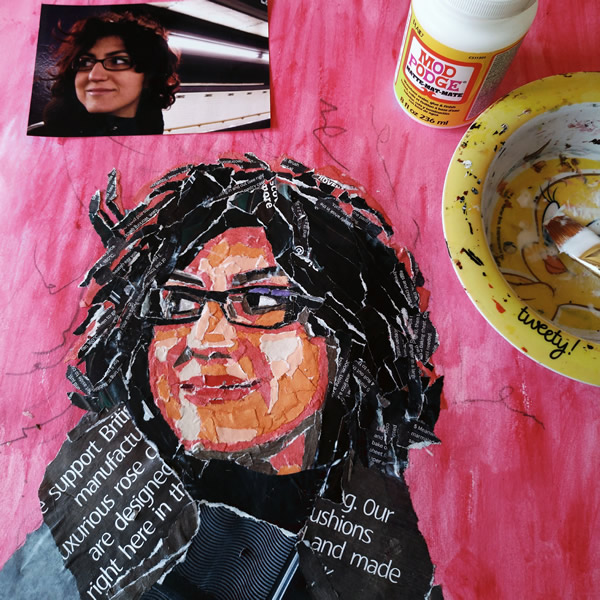 Torn paper collage portrait of a woman by @marzia_fa