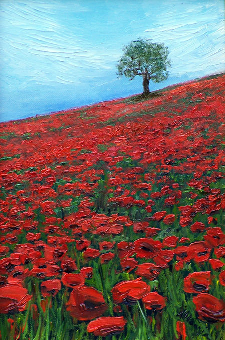 Poppy field with tree, painting by @marzia_fa at craftymessymom.com