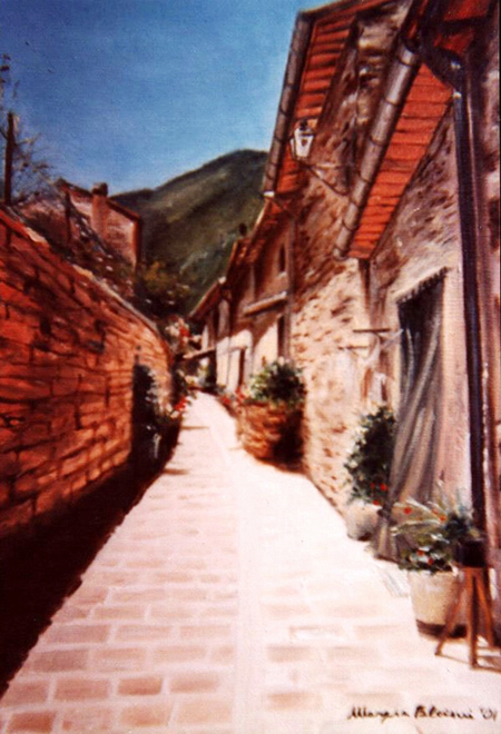 Sunny Italian alley, painting by @marzia_fa at craftymessymom.com