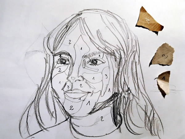 Underdrawing for a torn paper collage at craftymessymom.com by @marzia_fa