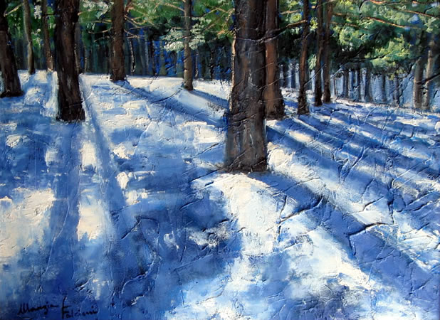 Snowy undergrowth, painting by @marzia_fa at craftymessymom.com