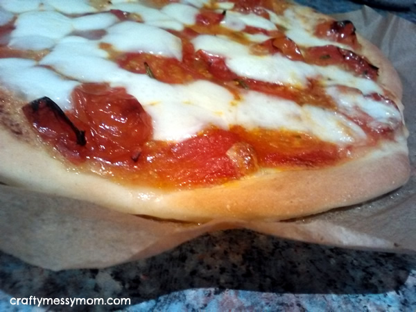 Homemade pizza - spicy cherry tomatoes at craftymessymom.com