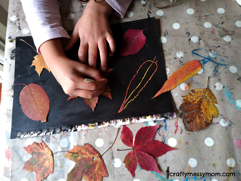Autumn leaf scratch art - step3 at craftymessymom.com