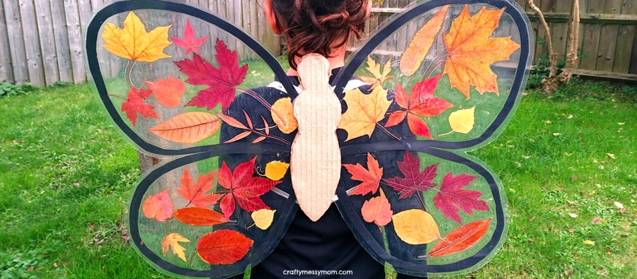 Autumn leaf butterfly wings and other crafts at craftymessymom.com