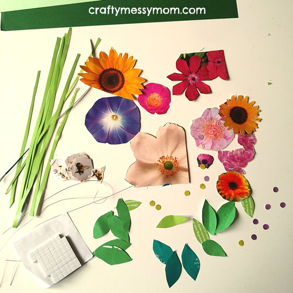 Flower magazine collage with bees at craftymessymom.com